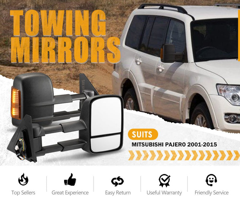 San Hima Pair Extendable Towing Mirrors Gen1 Fit Mitsubishi Pajero 2001-2015