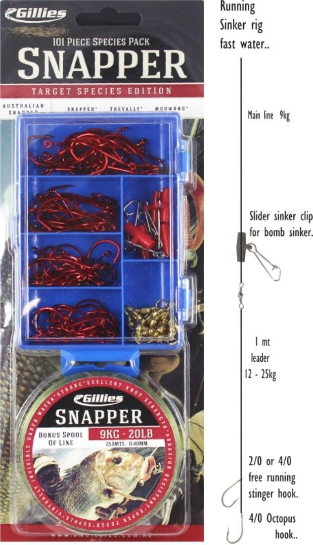 Gillies Snapper Tackle Pack - 100 Piece Assorted Tackle Kit With 20lb Fishing Line