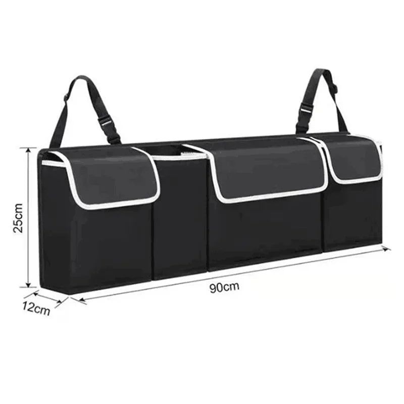 2-in-1 Car Trunk & Backseat Organizer High-Capacity Oxford Storage Bag Black