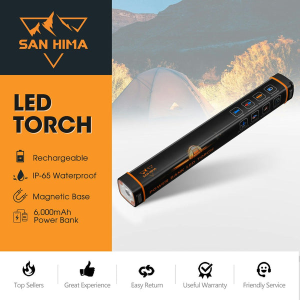 San Hima LED Torch Light Large Power Bank Lithium Flashlight USB Rechargeable