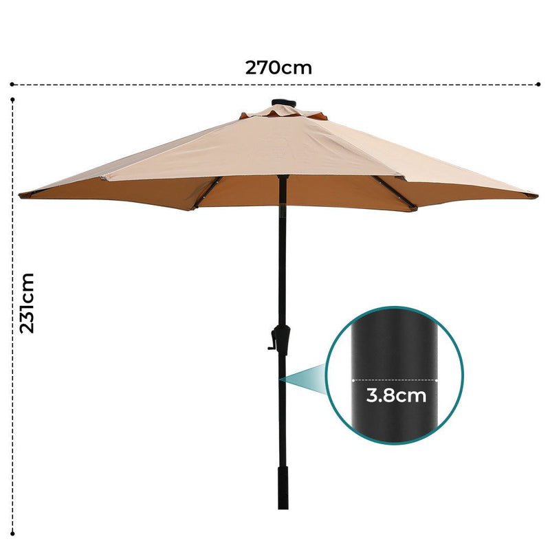 Centra 2.7m Outdoor Umbrella Garden Beach Stand Tilt Patio Deck Pole UV Khaki