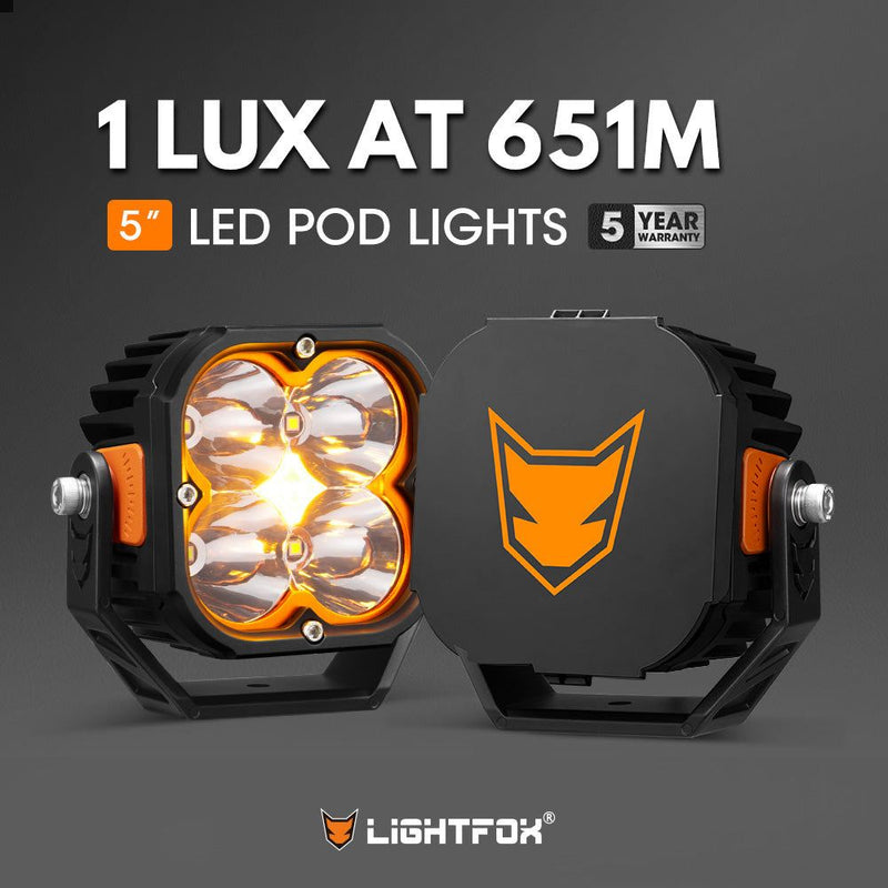 LIGHTFOX Cygnus Pair&nbsp;5inch Osram&nbsp;LED&nbsp;Pod&nbsp;Lights&nbsp;1Lux@396m 7,053Lumens