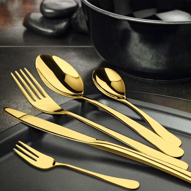 Stainless-Steel Cutlery Set Travel Knife Fork Spoon Glossy Gold Tableware 30Pcs