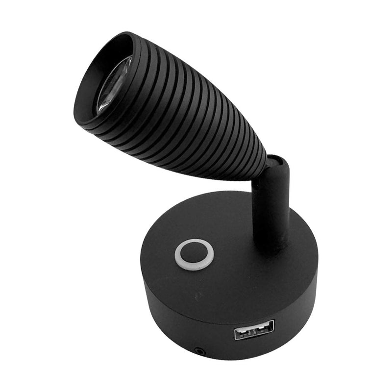 BLACK 12 VOLT 6000K LED READING LIGHT WITH USB CHARGING PORT