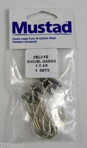 Mustad Pre-Rigged Deluxe Swivel Gang Hooks 4/0 X 3 Sets