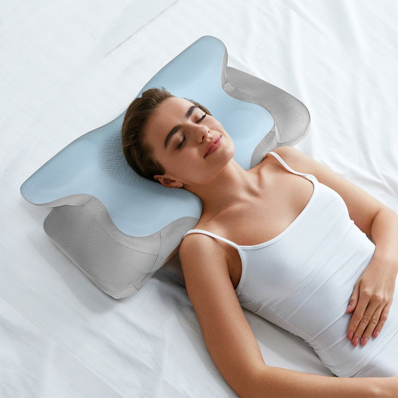 Dreamz Contour Memory Foam Pillow Cervical Neck Shoulder Pain Relief Blue