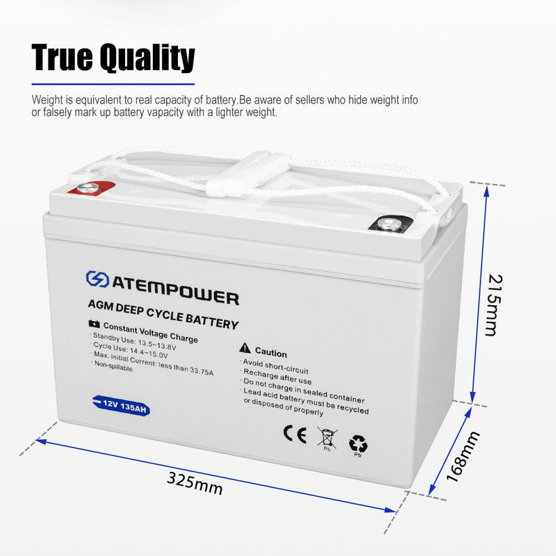 135AH 12V AGM Battery AMP Lead Acid SLA Deep Cycle Battery Dual Solar Power
