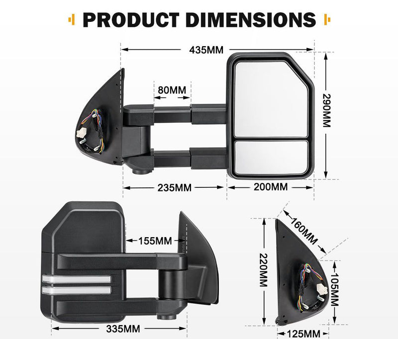SAN HIMA Extendable Towing Mirrors Gen2 for Toyota HILUX 2005-2015 N70