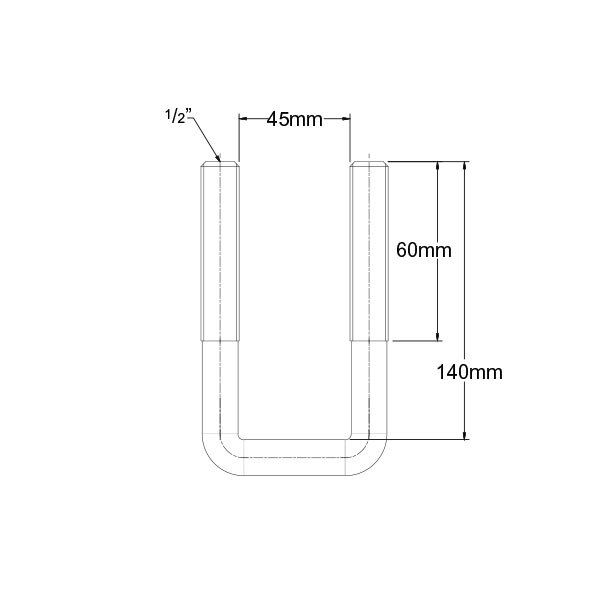 ARK Axle U Bolts 45mm Square Galvanised UB45GB