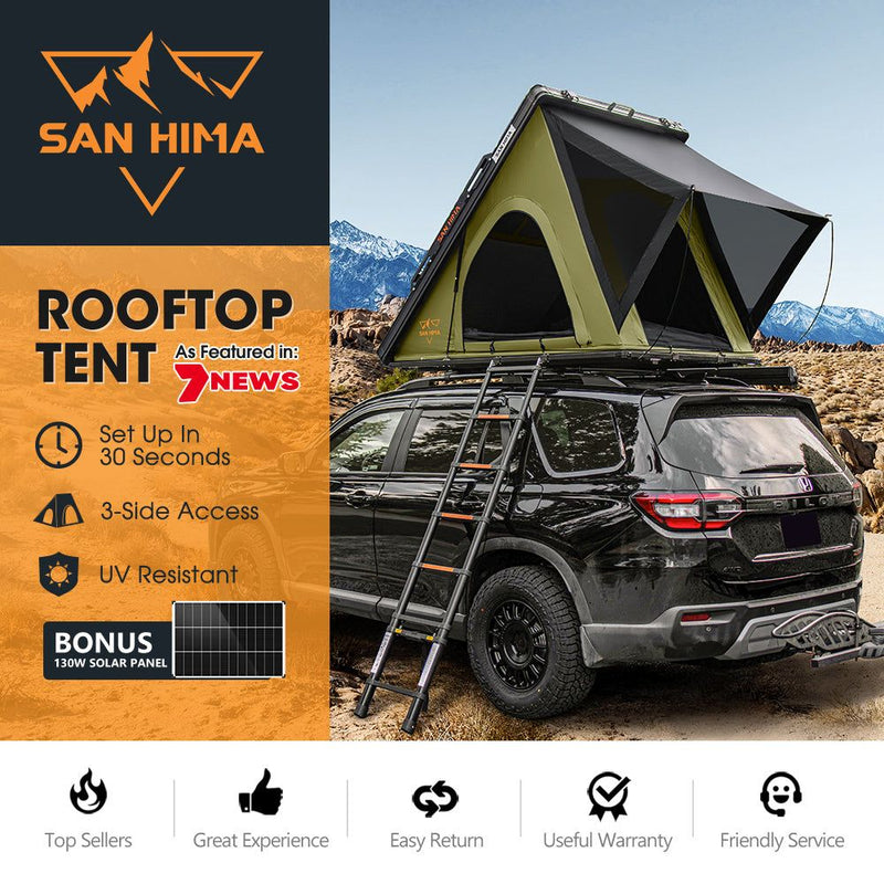 San Hima Kalbarri Lite Rooftop Tent Hardshell Olive+130W Solar Panel+Ladder&Rack