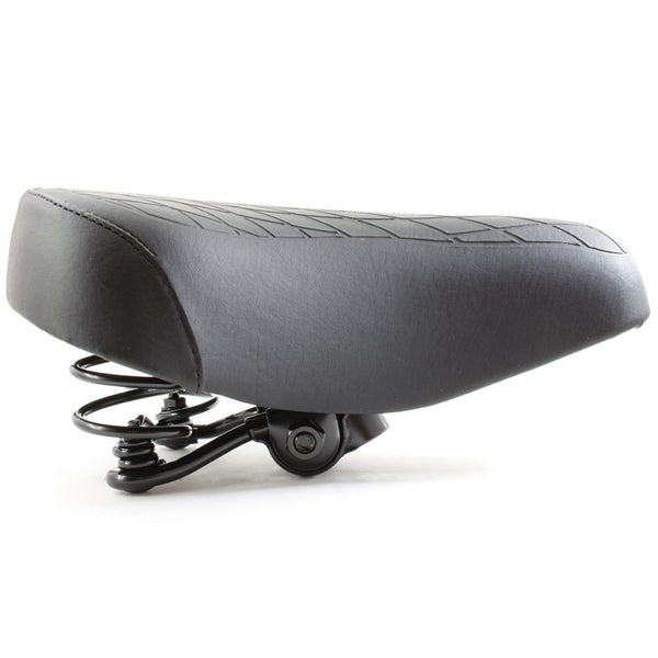 Black Ladies Retro Bike Saddle 250mm x 190mm Vinyl Quilted Top Dual Coil Springs