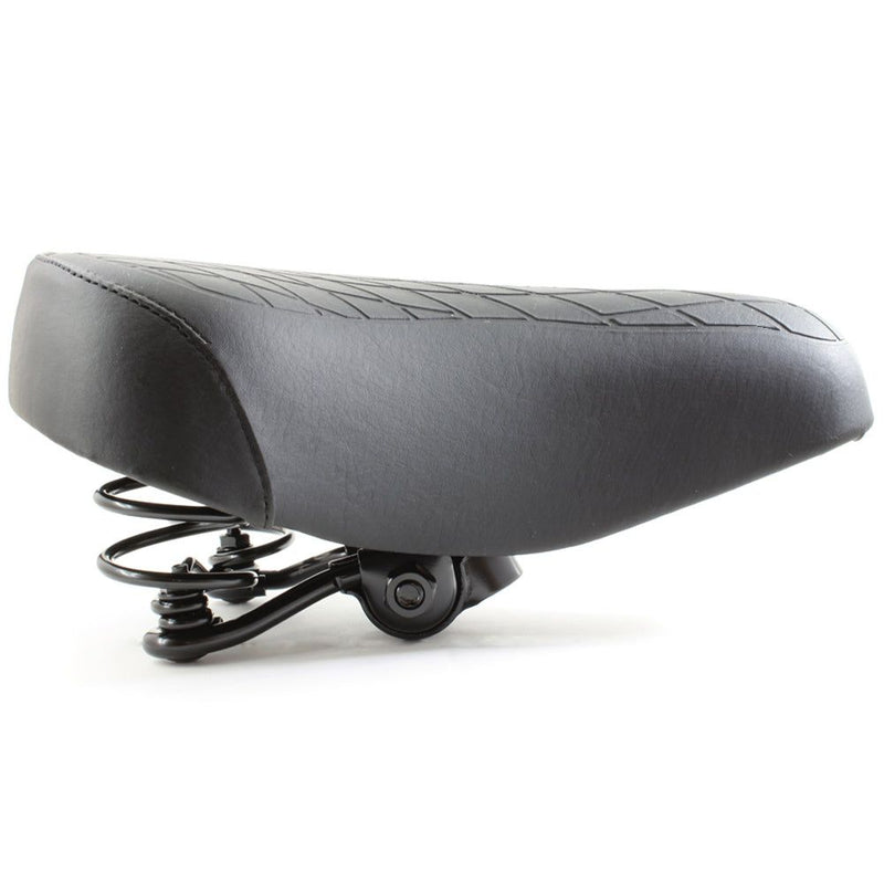Black Ladies Retro Bike Saddle 250mm x 190mm Vinyl Quilted Top Dual Coil Springs