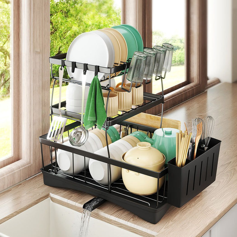 Toque Dish Drying Rack 3 Tier Plate Cup Drainer Cutlery Holder Kitchen Organizer