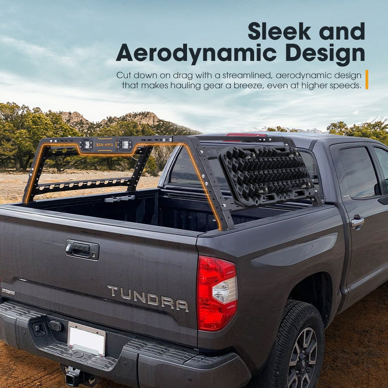 San Hima Universal Ute Tub Rack Steel 3mm + Pair Recovery Tracks Board Black