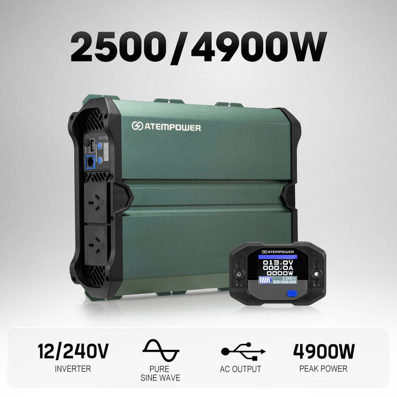Atem Power 2500W/4900W Pure Sine Wave Inverter 12V to 240V Remote Control LCD
