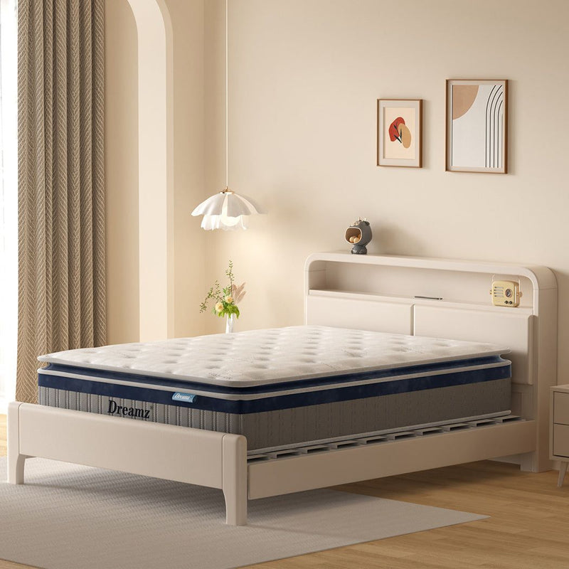 DreamZ Spring Mattress Pillow Top 7 Zone Pocket Spring Memory Foam 32cm Queen
