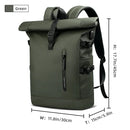 Expandable Waterproof Backpack Roll-Up Design with USB Charging Port Green