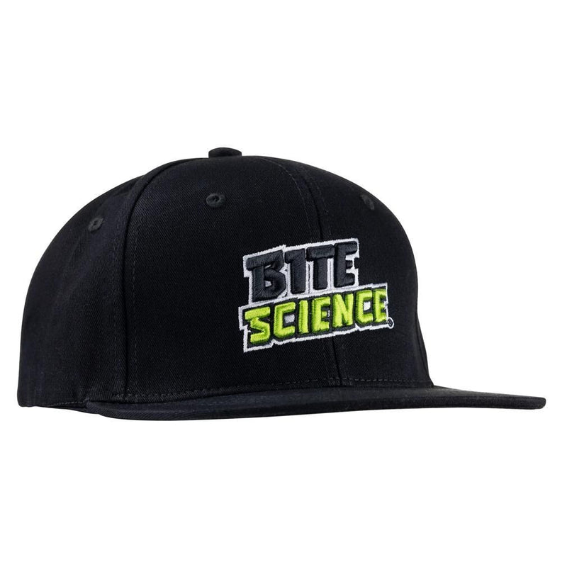 Bite Science Flat Peak Black Fishing Cap with Adjustable Snap Closure
