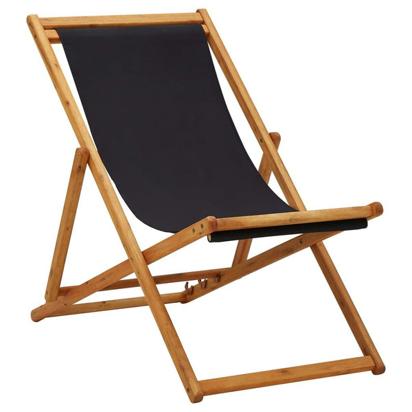 Folding Beach Chair Eucalyptus Wood and Fabric Black