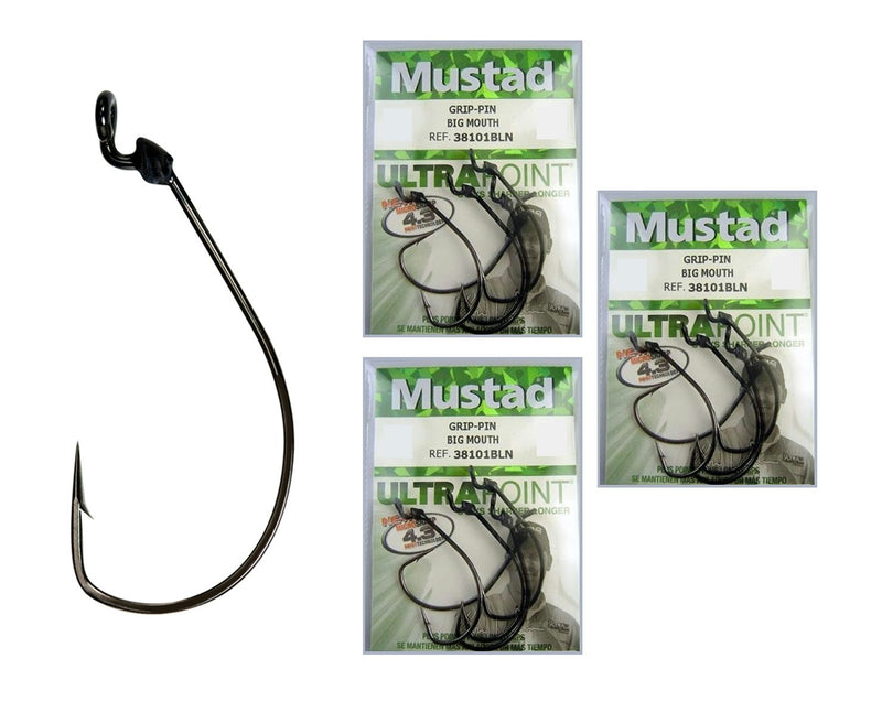 3 Packs of Mustad 38101BLN KVD Grip Pin Chemically Sharp Fishing Hooks