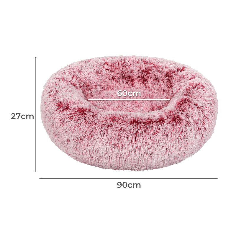 Pawz Pet Bed Cat Dog Donut Nest Calming Mat Soft Plush Kennel Pink L