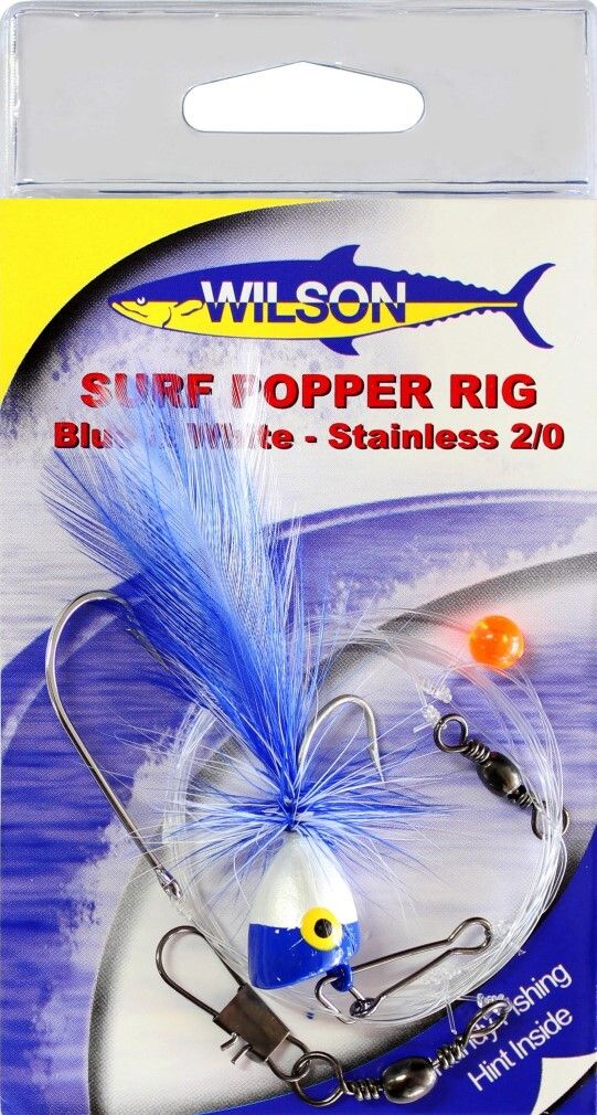 Wilson Blue and White Surf Popper Rig with Size 2/0 Stainless Steel Hook