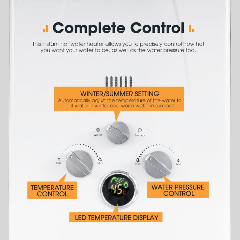 San Hima Camping Shower Tent Awning Fold-Out & 8L Gas Hot Water Heater