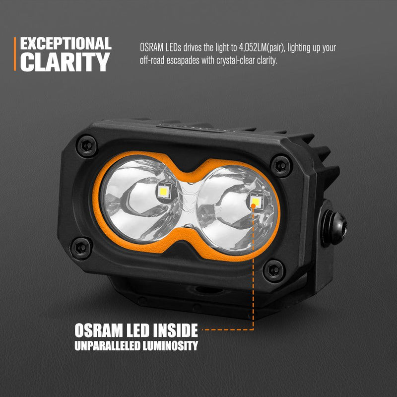 LIGHTFOX Cygnus-2 Pair 3inch Osram LED Pod Lights 1Lux@348m IP68 4,052LM
