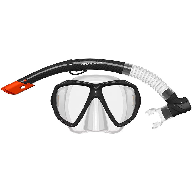 Mirage Carbon Finish Adult Silicone Mask and Snorkel Set (Black/Clear)