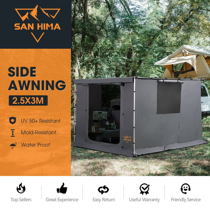 San Hima Car Side Awning 2.5x3m + Awning Tent Waterproof Portable SUV Camping Shade