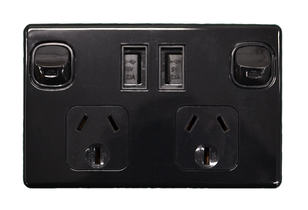 Double Pole Double USB PowerPoint Black 140Amp