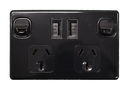 Double Pole Double USB PowerPoint Black 10AMP