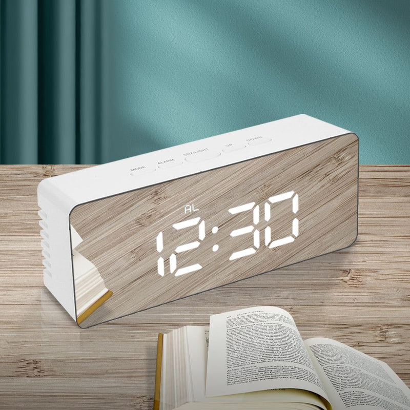 Traderight Group  Alarm Clock Digital Led Mirror Desk Table Temperature Time Snooze USB Battery