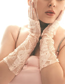 Dents Womens Lace Fingerless Elbow Length Mitten Gloves - Blush
