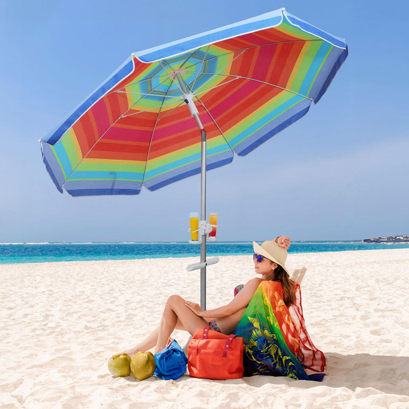 Centra 2.2m Outdoor Beach Umbrella Tilting Tropical Shelter Parasol Rainbow
