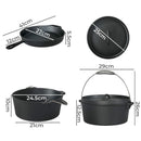 Toque 3Pcs Cast Iron Frying Pan and Cast Iron Pot Set Camping Kitchen Cookware