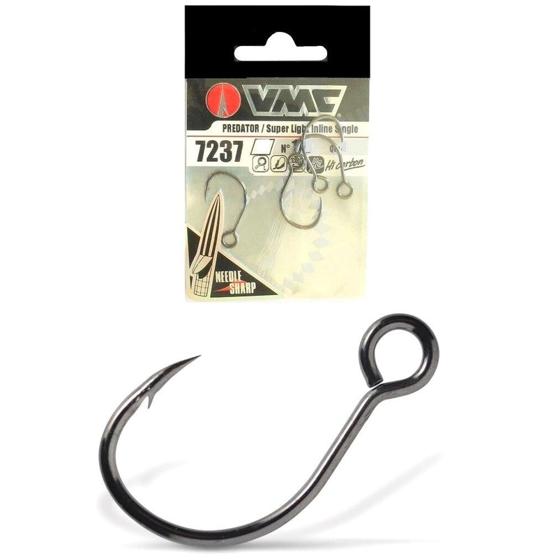 7 Pack of Size 1 VMC 7237CB Super Light Inline Fishing Hooks - Coastal Black