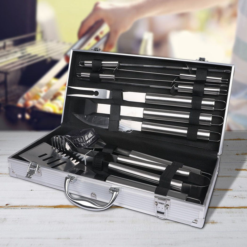 Moyasu 10 Pcs BBQ Tool Set Stainless-Steel Case Grill Fork Knife Tong Brush