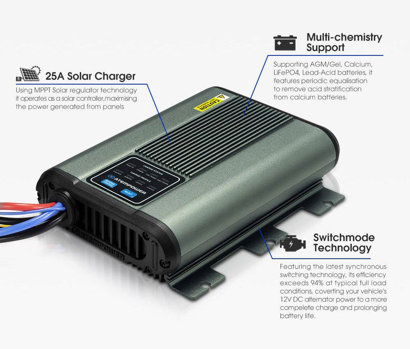 12V 25A DC to DC Battery Charger MPPT System Kit Isolator Dual Battery