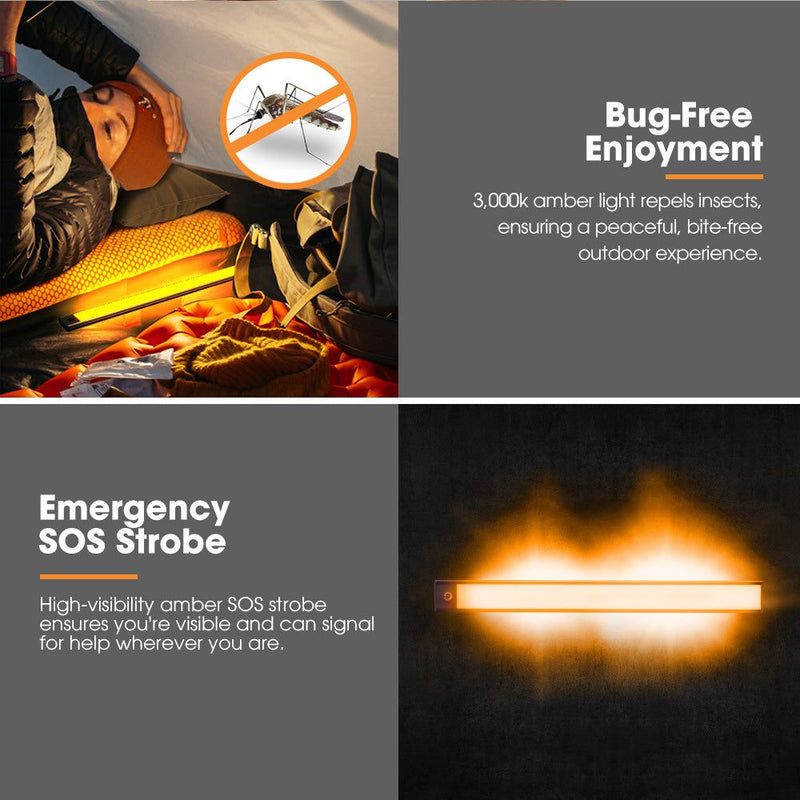 San Hima LED Camping Strip Light White Amber Lamp w/ Rechargeable Battery Black