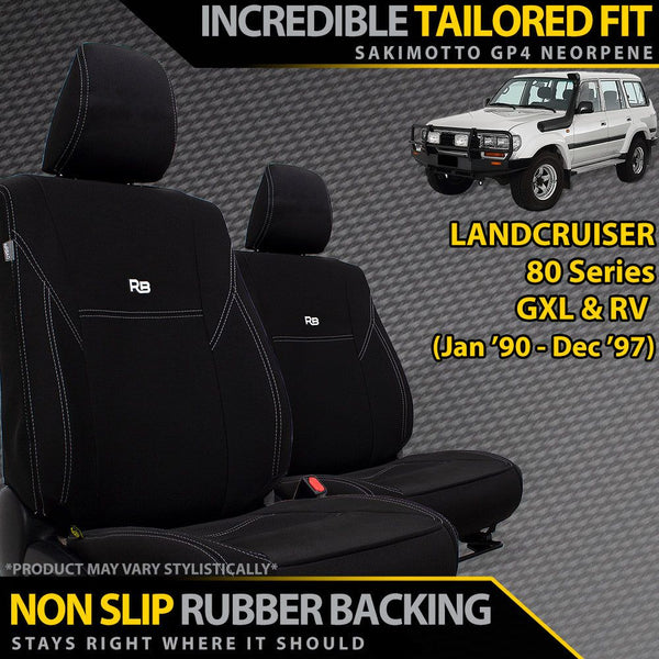 Razorback 4x4 GP4 Standard Neoprene 2x Front Seat Covers suitable for a Toyota Landcruiser 80 Series GXL & RV