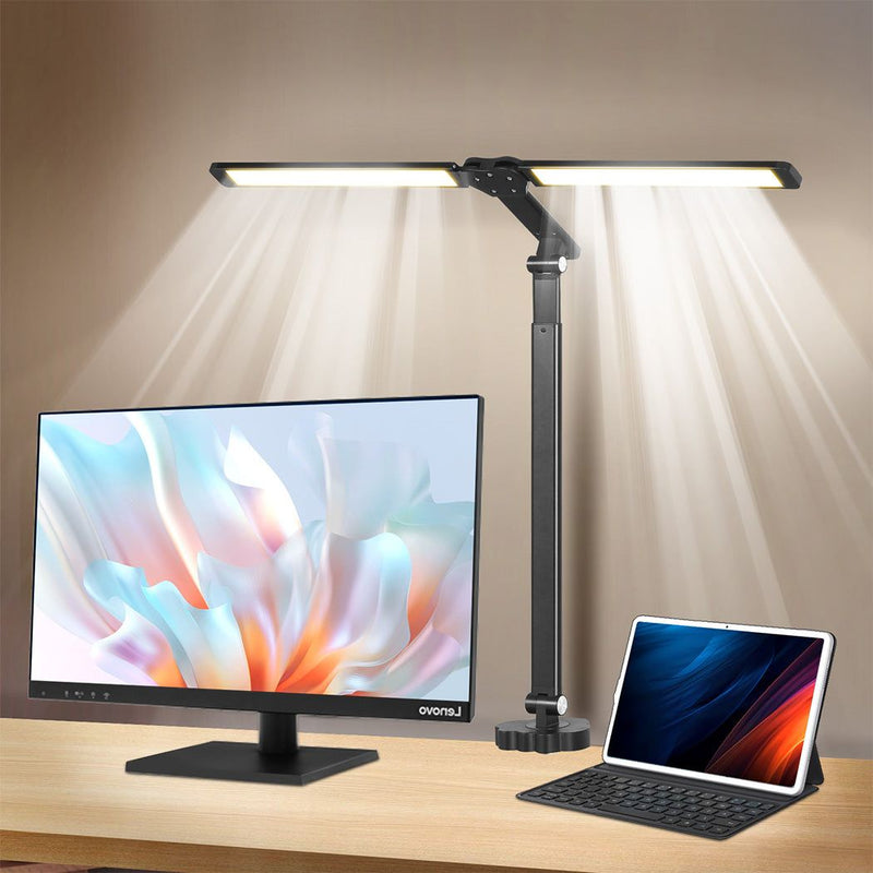 Emitto LED Desk Study Lamp Clamp Dimmable Adjustable Double Head Reading Light