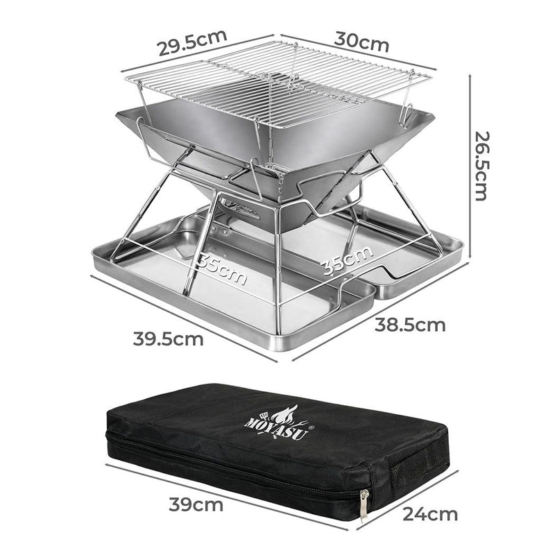 Moyasu Fire Pit BBQ Grill Barbecue Smoker Camping Portable Stainless-Steel Stove