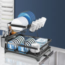 Toque Detachable Dish Drying Rack Cutlery Organizer Drainer Board 2 Tier Black