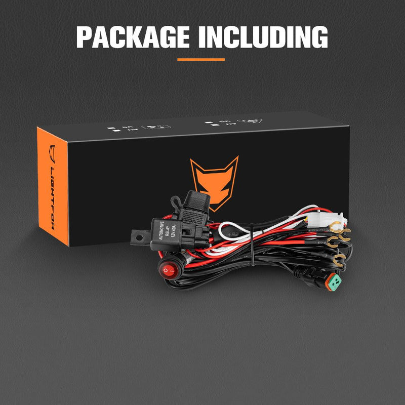 Lightfox 1 Way High Beam Wiring Harness w/ DT 2-Pin Connector For LED Light Bar