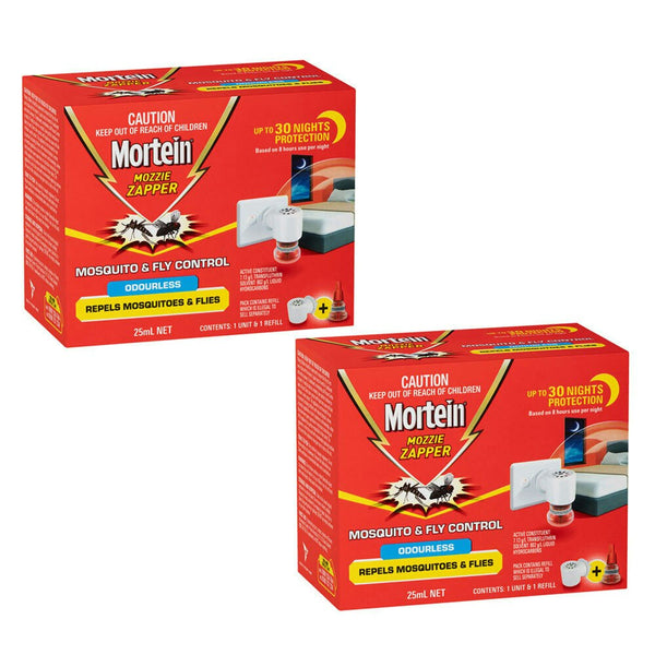 2x Mortein Mosquito & Fly Control Mozzap Zapper/Killer w/ 25ml Odourless Refill