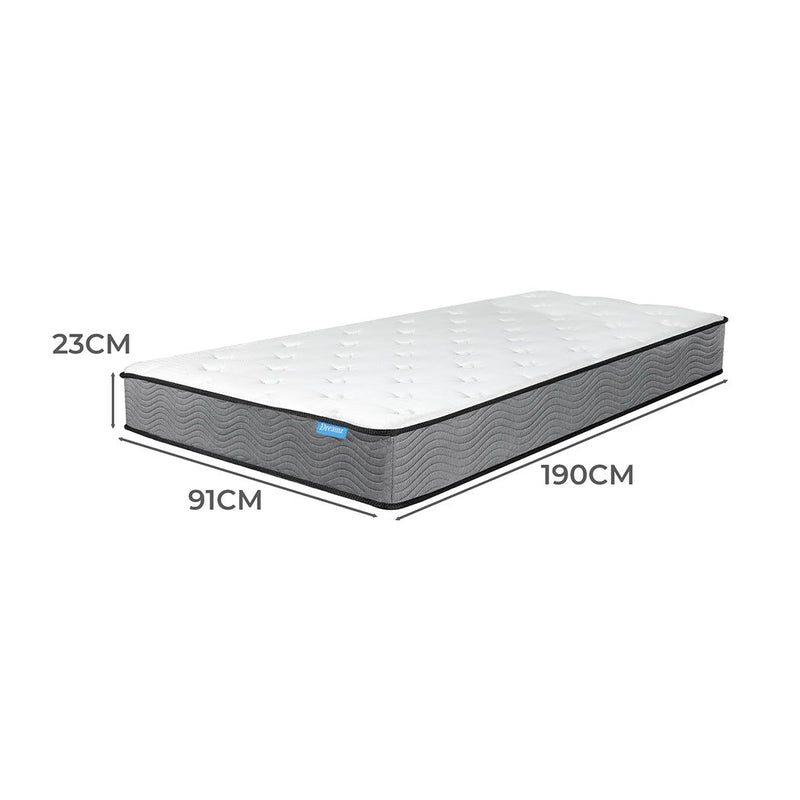 Dreamz Spring Mattress Pocket Bed Top Coil Sleep Foam Extra Firm Single 23cm
