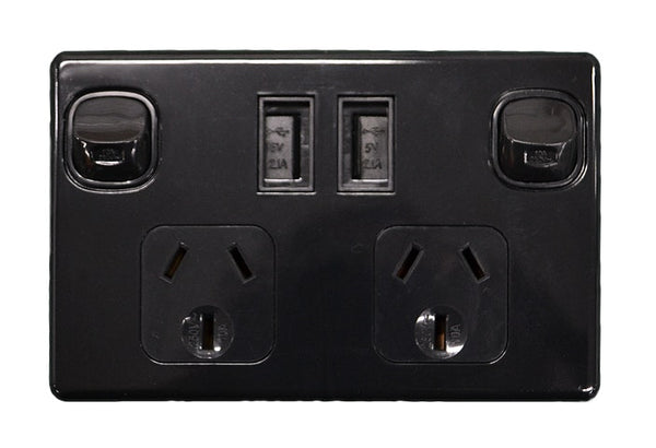 Double Pole Double USB PowerPoint Black 140Amp