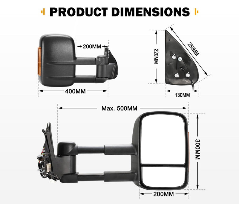 Pair Extendable Towing Mirrors Gen1 for Toyota Hilux 2005-2015 N70