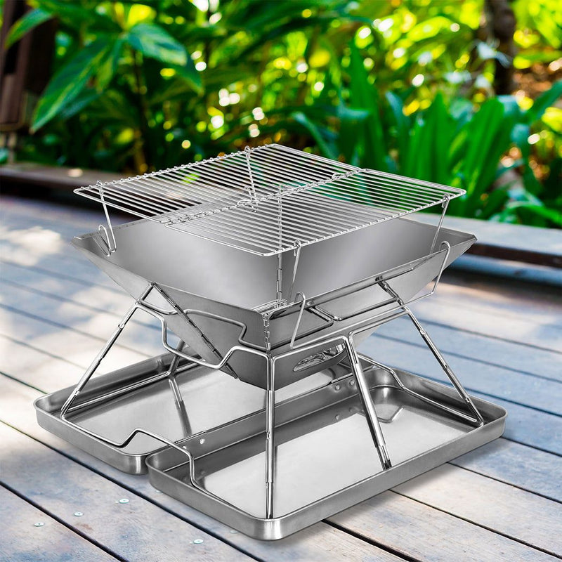 Moyasu Fire Pit BBQ Grill Barbecue Smoker Camping Portable Stainless-Steel Stove
